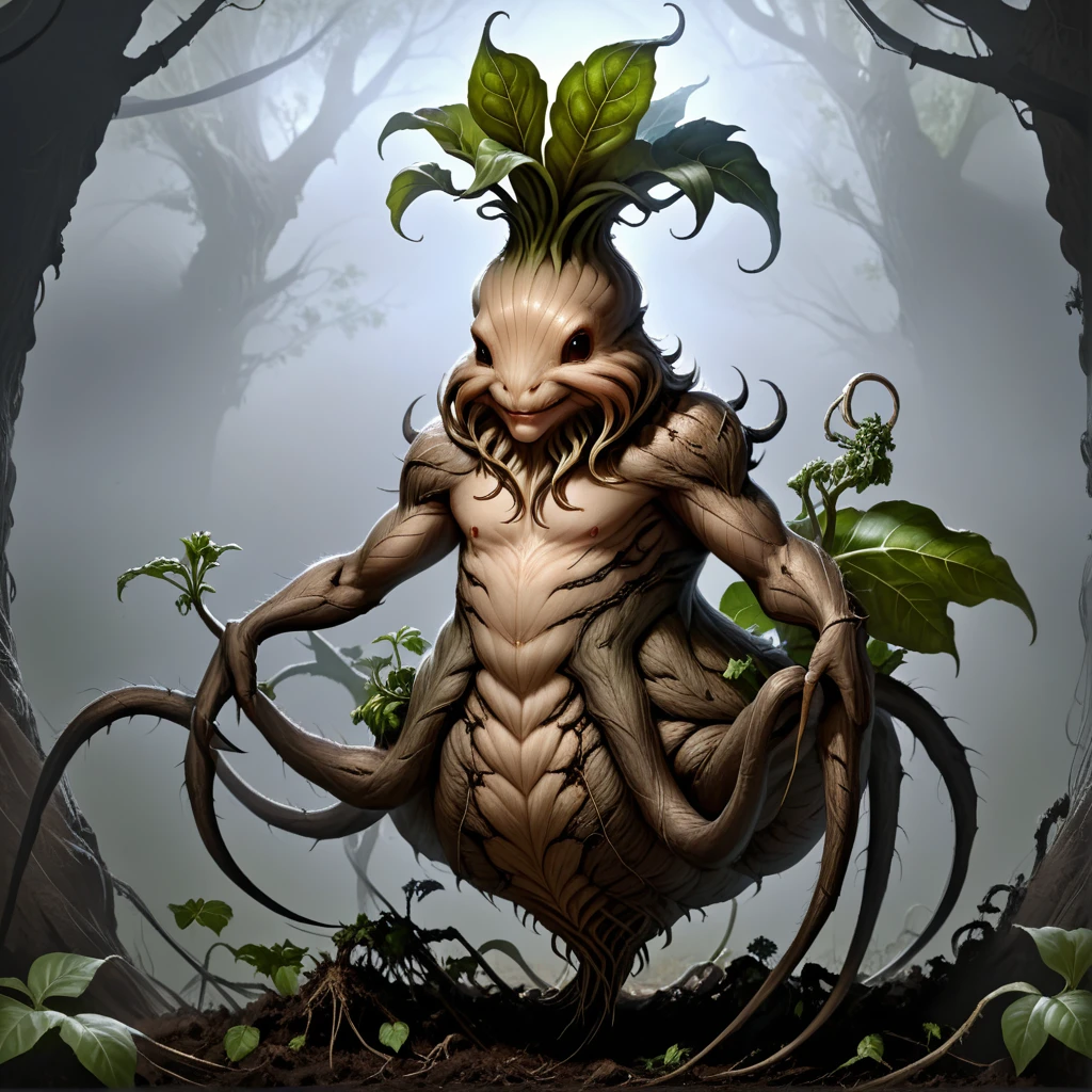 4r4chn1d, concept art, digital art, arachnid character, realistic, detailed face, Mandrake inspired, (Masterpiece:1.3) (best quality:1.2) (high quality:1.1)