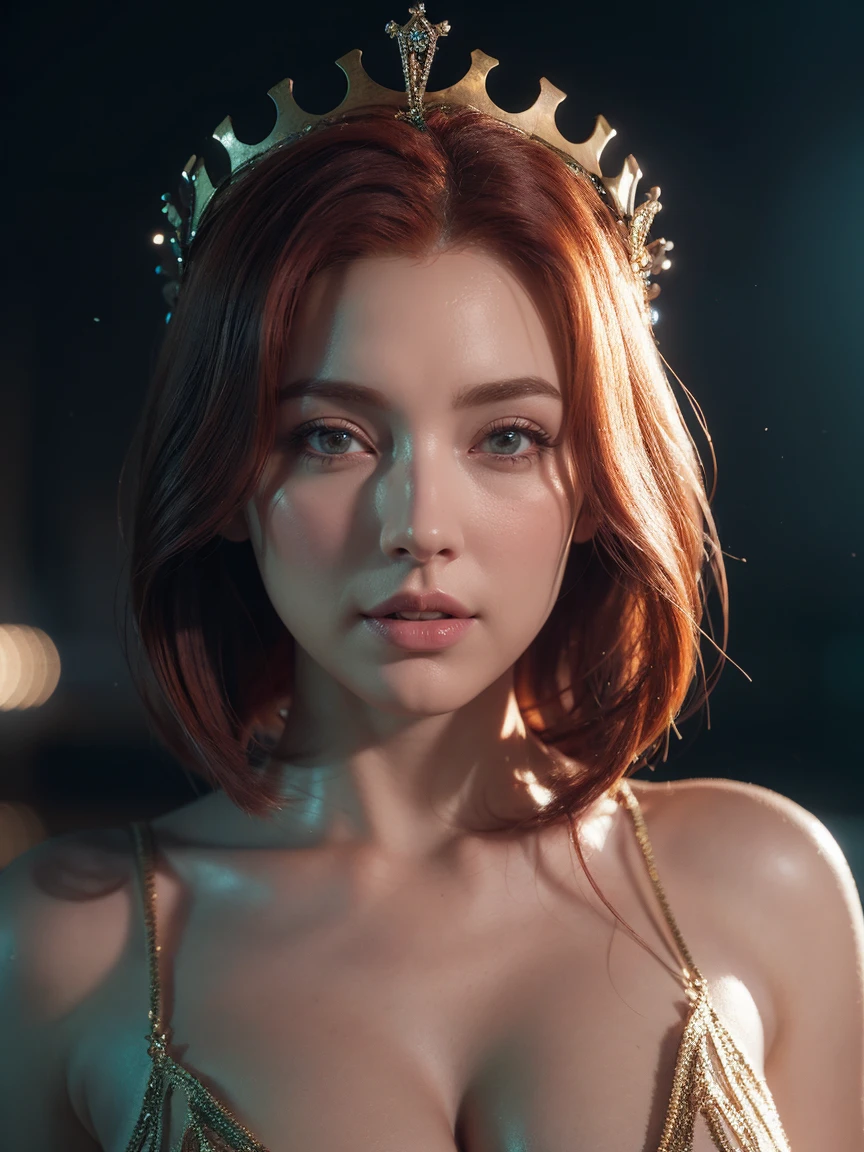 a redhead woman (wearing a crown), (octane, houdini, vfx, render, detailed, 4k ), by samdoesarts,