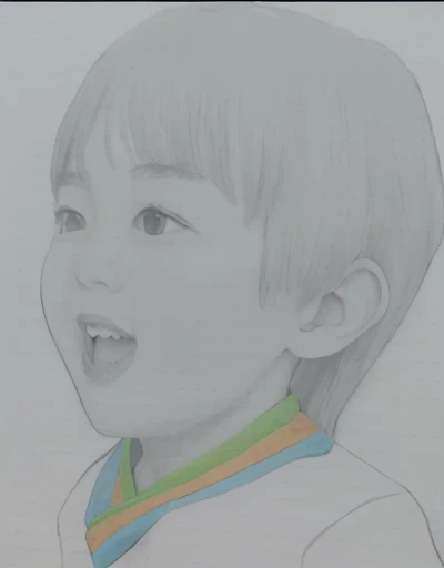 Realistic color photography style、Smiling emphasizes nasolabial folds. Make the chin a little thinner and accentuate the nasolabial folds.、I want it to look more like a color photograph...........。3 year old boy, Xu々To、Clearly visible、Emphasizes deep nasolabial folds from nose to mouth、Generate left and right dimples、Show me your beautiful smile.。Make your eyes look cute with double eyelids.