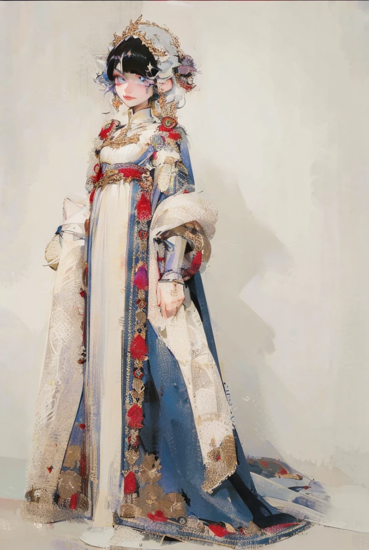 Beautiful albino woman with detailed braided medieval hairstyle (white hair), wearing detailed medieval gown (red and black colours), with gold accessories and gold tiara, medieval queen, medieval woman,queen,game of thrones style,daenerys targaryen style, high quality, very detailed,hd quality, masterpiece,(purple eye colour)