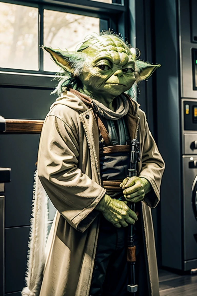 short squatty yoda with a huge banged fluffy mullet