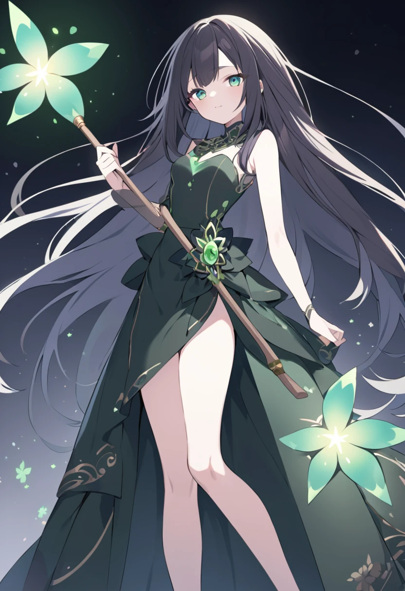 Face: Rena has a heart-shaped face that is gentle and cute. Her eyes were emerald green.
Rena's hair is dark black and extends down to the middle of her back. She often lets her long hair down freely.
Physique: Rena has a slender and elegant figure. She is approximately 165 centimeters tall and has a calm and steady demeanor. She gained strength from practicing magic and fighting.
Dress: Rena often wears outfits that reflect her mage-like nature. Her outfits are usually made from light, easy-to-move fabrics, in dark colors such as purple, black, or dark blue. Her outfits are designed to be simple yet elegant and movement-friendly.
Equipment: Rena often carries a wooden magic wand that bears the symbol of the magical power she wields. This symbol looks like a flower that lights up at night.