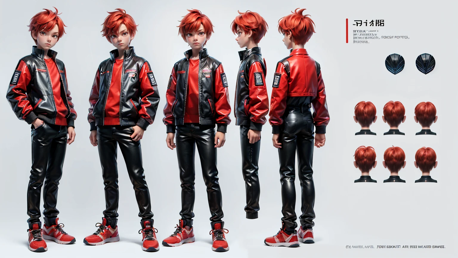 cute face boy, cute face, short height boy, wearing casual futuristic red color pent, red dress, full standing pose, ivy league hairs, ivy league hair style, sports shoes, Character Sheet, 12 yo student, Full body, Simple white background, front straight pose character reference sheet, Concept art, design sheet