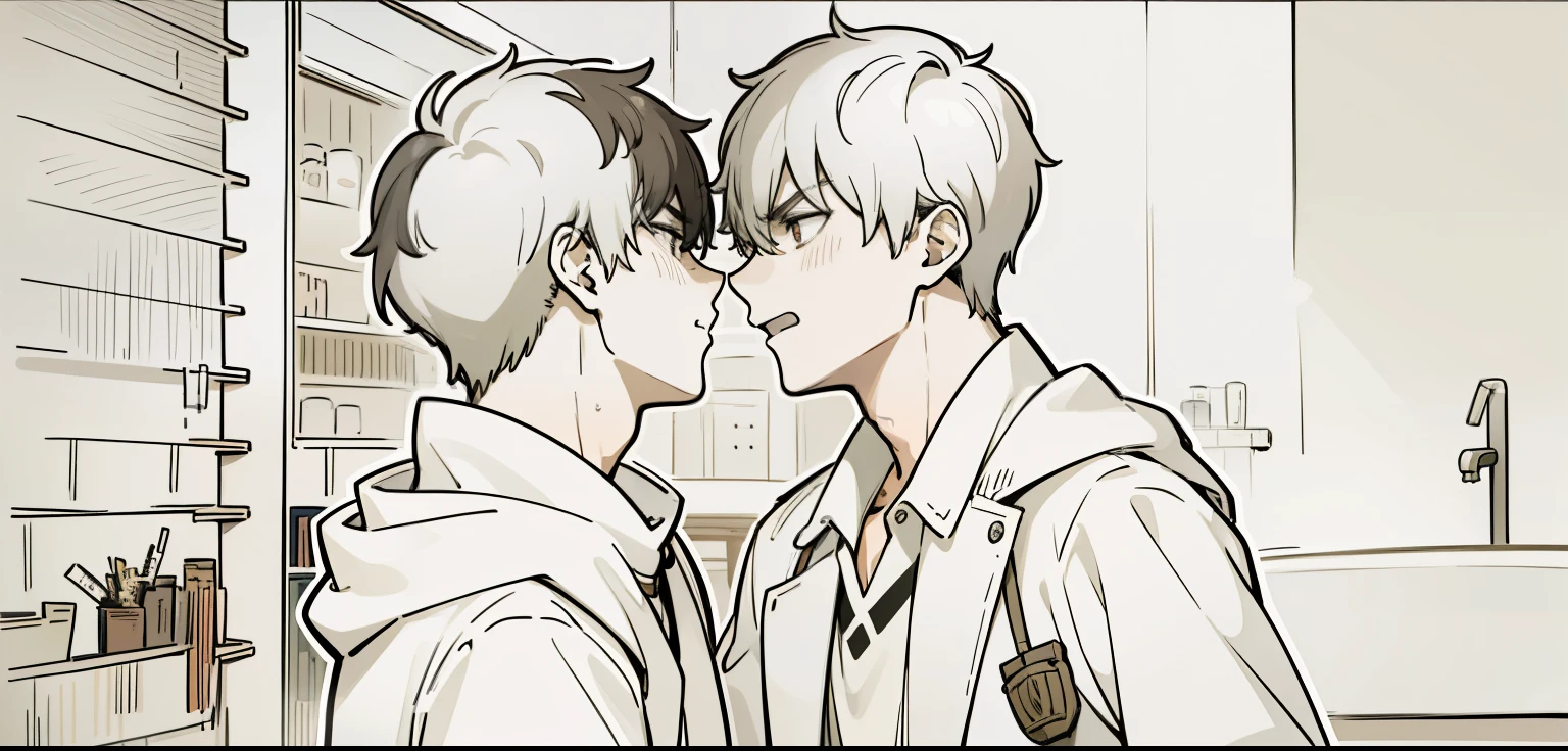 He looks at him with hatred, with anger, he hates him. There are two boys close up, looking into each other&#39;s eyes. 