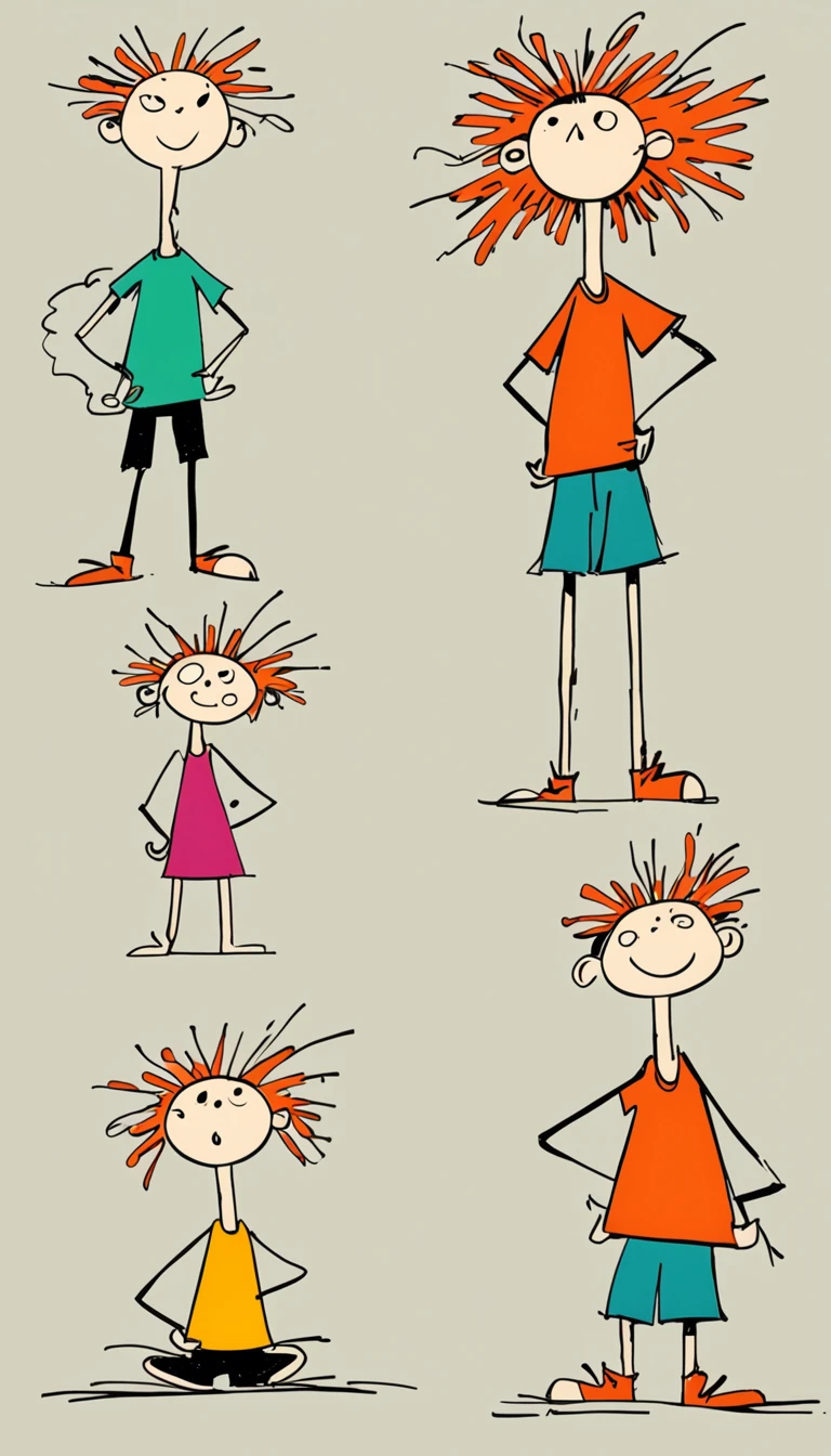 (((Exaggerated digital character sketches:1.37，Matchstick Men))).(1 huge cat:1.little girl，(Exaggerated expression,Exaggerated hairstyle)，Messy hair)，(Black sketch lines，Loose brushstrokes create the outline，Cartoon Style. Bright colors and simplified lines, sketch)。(Exaggerated body movements),(Large area of blank）