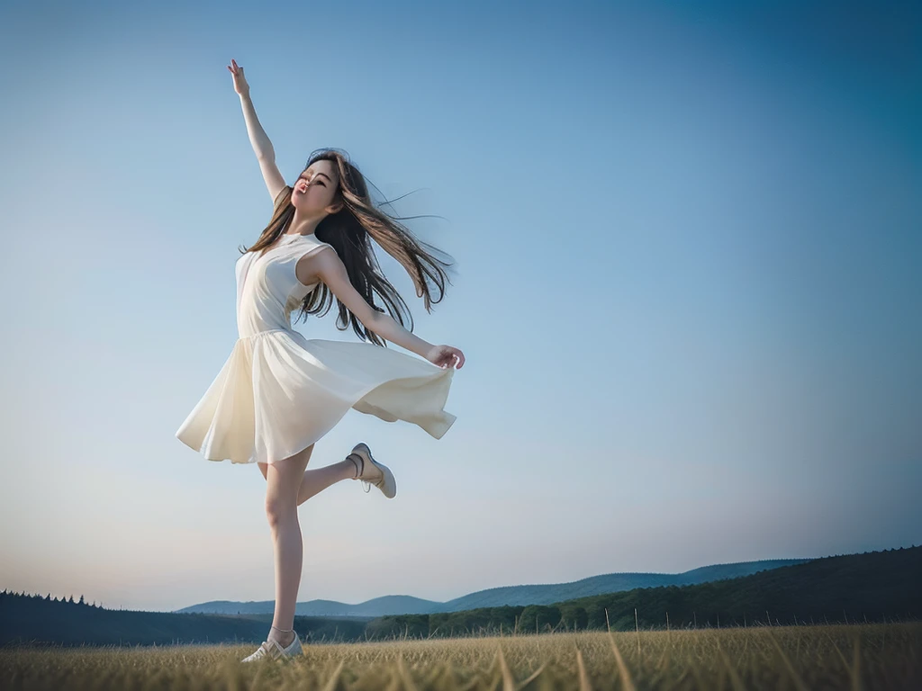 Fantastic sky　Woman dancing in the air　Long Hair
