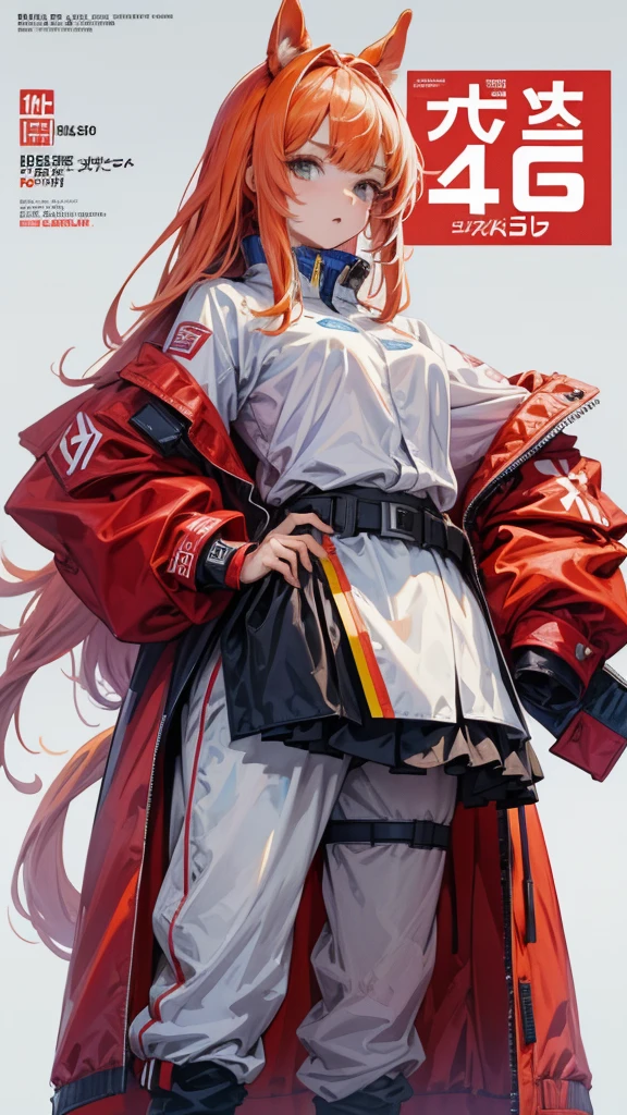 Horse-themed characters, Run, Wearing big sneakers, サイバーパンク, Scarlet image color, Keep the background simple, Magazine cover design, Horse tail, Like a horse girl, horse ears, projected inset, UHD, highres, best quality, 8k