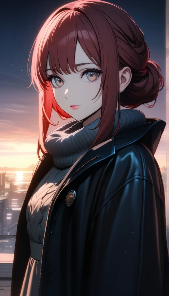 32k, best quality, ultra high res, HDR, UHD, extremely detailed CG, unity 32k wallpaper, masterpiece, Awesome girl, Night moon Full moon, 1 female, Mature Woman, younger sister, Royal younger sister, Cold Face, Expressionless, A woman with Medium red hair, Light pink lips, Calm, intellectual, Three-striped grey eyes, Assassin&#39;s Short Knife, Flower ball background, Hand Detail, Finger details, Facial details, Eye details,