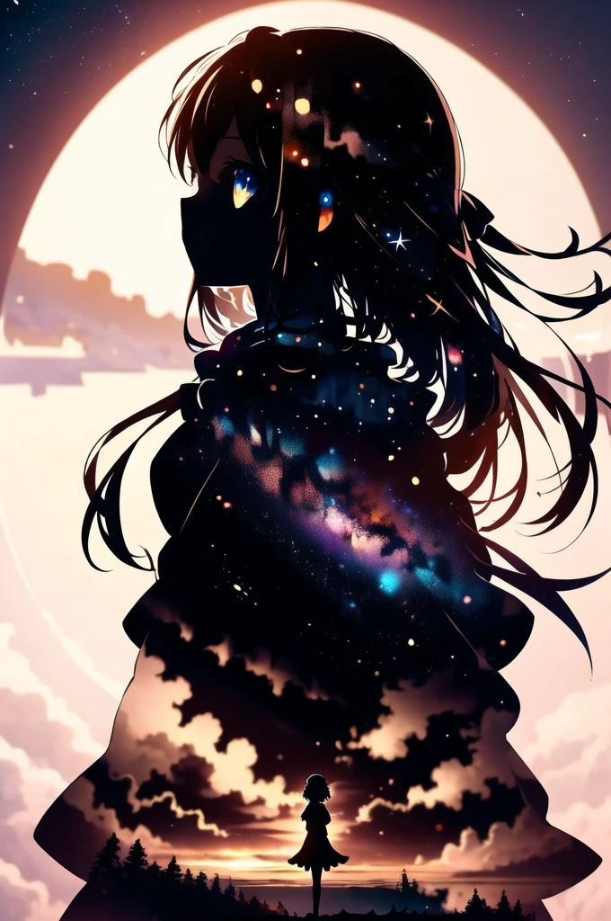 masterpiece, Highest quality, One girl, alone, (silhouette:1.3), Glowing Eyes, Beautiful Eyes, star (null), profile,  