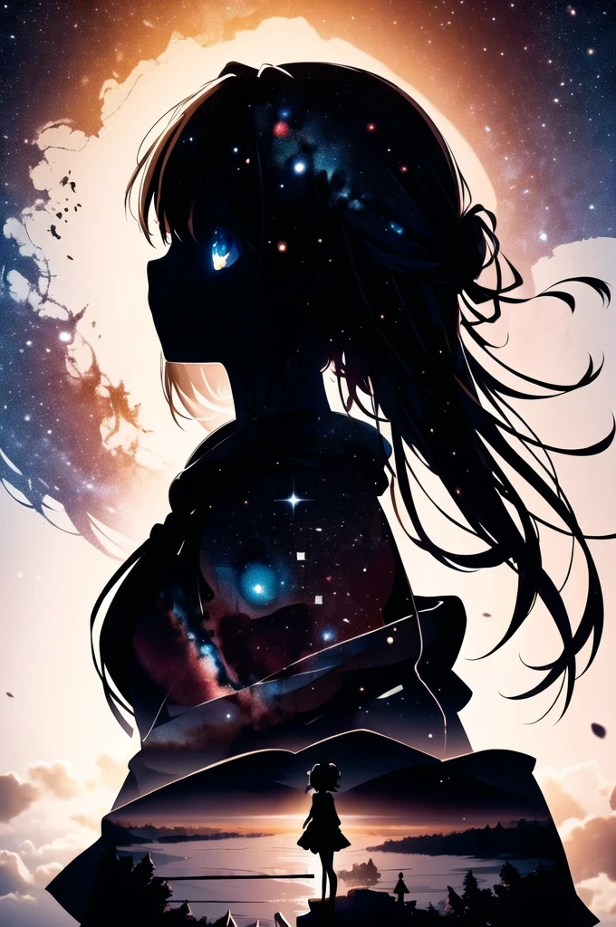 masterpiece, Highest quality, One girl, alone, (silhouette:1.3), Glowing Eyes, Beautiful Eyes, star (null), profile,  