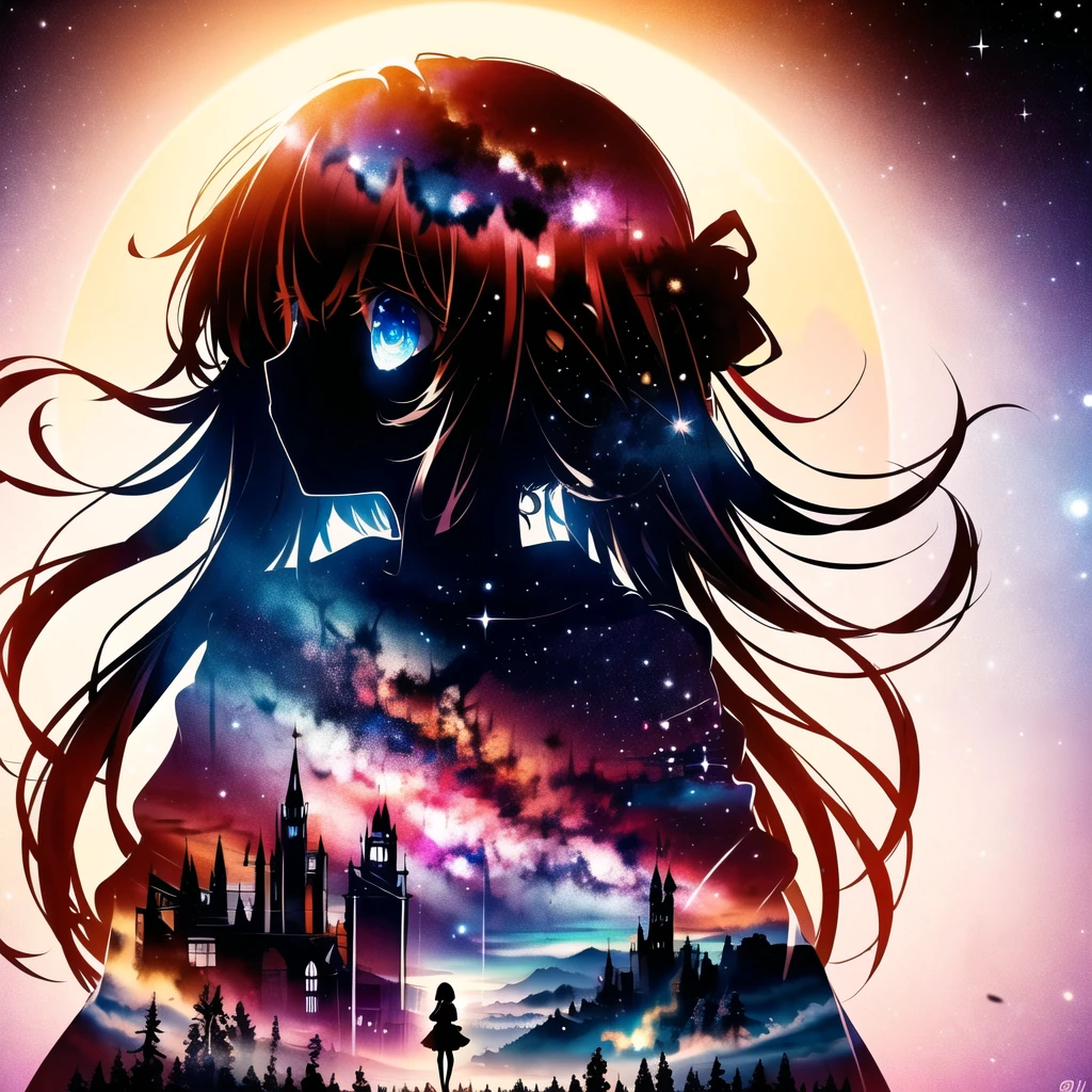 masterpiece, Highest quality, One girl, alone, (silhouette:1.3), Glowing Eyes, Beautiful Eyes, star (null), profile,  