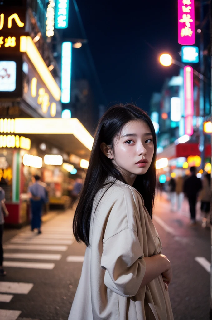 (Cinematic Aesthetic:1.4) Photo of a beautiful korean fashion model bokeh city night