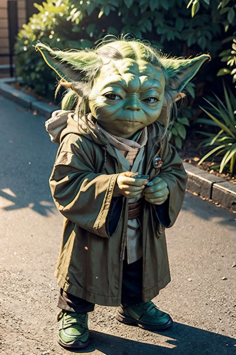 short yoda with a huge banged mullet, realistic