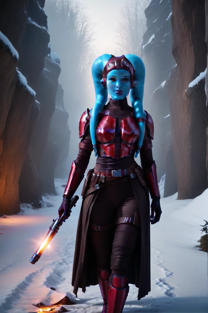 a ((fall body)) hera syndulla
 ((female twi'lek ))mandalorian,walking on snow fire, beautiful detailed eyes, beautiful detailed lips, extremely detailed face, long eyelashes, mandalorian armor, sci-fi, cinematic lighting, dramatic, epic, intricate details, hyper-realistic, 8k, high-quality, photorealistic
