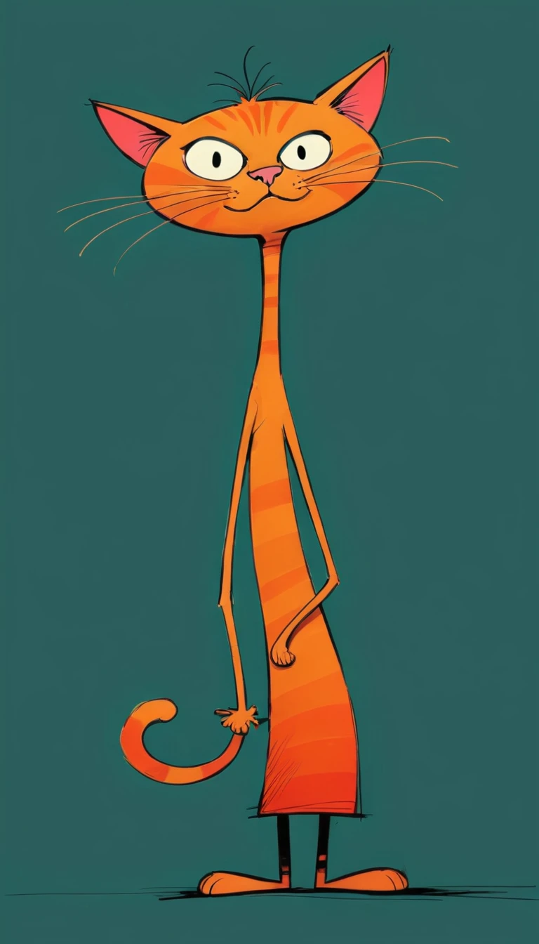 (((Exaggerated digital character sketches:1.37，Matchstick Men))).(1 huge cat，(Exaggerated expression,)，(Black sketch lines，Loose brushstrokes create the outline，Cartoon Style. Bright colors and simplified lines, sketch)。(Exaggerated body movements),(Large area of blank）