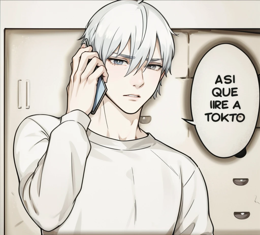 cute  gray hair man talks worried on cell phone