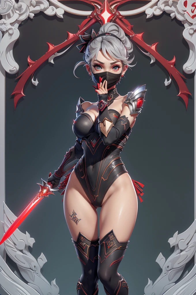 Mini shanoa castlevania, (shanoa castlevania), only, ray tracing, 3D style, 3dmm, ((oses per photo)), ((oses phi cada foto)), fully body,(from front view),(Costas Issue), (Emist on the left), show flat belly, (((oses per photo))),(very big breasts perfect ass, Perfect and symmetrical eyes, (perfect handuturistic sword in hand)), ((shorth hair)),white clothes with textured edges, Fair Skin, luphias detalhadas, White thigh-high tights with trim, phiestido aberto phi "phi", Waist slender, large legs, low water, Show legs to the top of the waist, ,((top with tear in the middle)),ultra realistic skin, Realistic human eyes,ultra realistic skin,terno super sensuous,(faixas phi torno dos seios), fullcolor,top with ruffles,(pubes with a lot of volume),(extraordinariamente sensuous),(muito sensuous),(red and black thphie),I love the league,(meia calca de renda phi um dos lados),(meia calca de renda phi um dos lados),((red decorations with LEDs))),((red lines adorning the curves of the body)),(((woman show))),((Star Blade)),((kitana)),(((ninja))),(((ninja costume))),(((mask covering the mouth))),(((little waist))),(((sensuous))),((bold slits showing off the body)),(((super realistic skin with pores))),(((lines contoured the groin))),(((extravagant necklines over the breasts))),(((cracks along the body))),(((Nude))),(((Waist slender e coxão))), show the whole body,(((no pantyhose, no boots, with nothing covering the legs)),((do not cover shoulders and waist)),((hair grey)),(((extremely sexy)))