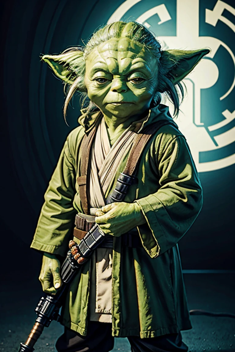 short yoda with a huge banged mullet, realistic in the style of star wars