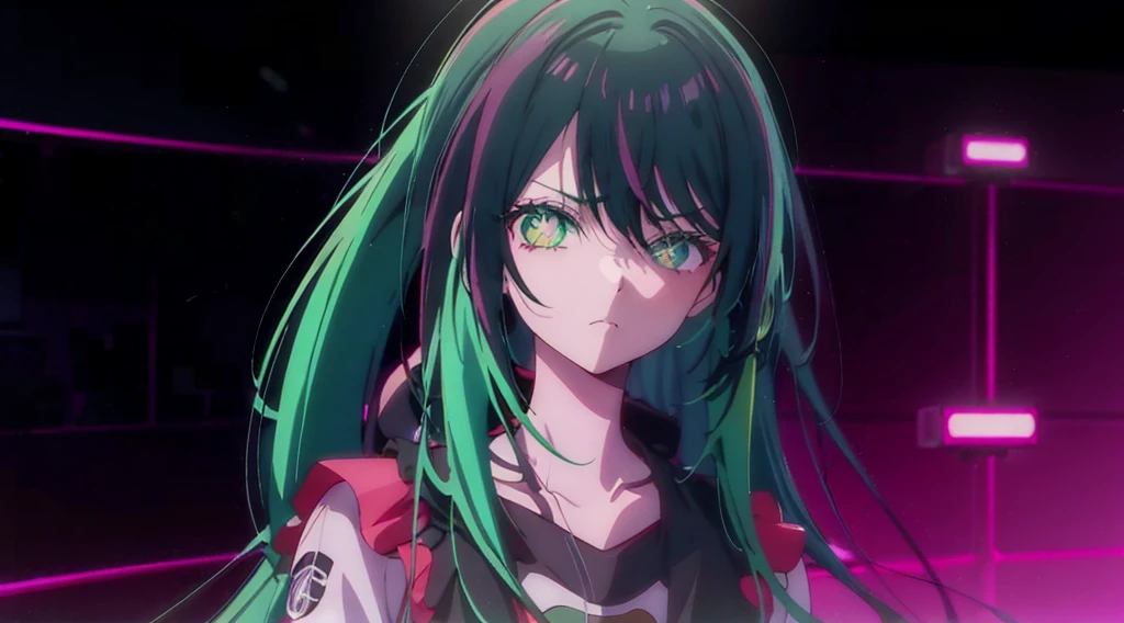 Anime girl with green eyes and neon hair in black and pink outfit, Starry Eyes，Bad guy anime 8k, Anime style 4k, Anime Cyberpunk Art, Best Anime 4K Konachan Wallpapers, Anime Wallpaper 4K, Anime Wallpaper 4K, anime art wallpaper 8 k, Anime Art Wallpaper 4K, Anime Art Wallpaper 4K, 4k anime wallpaper