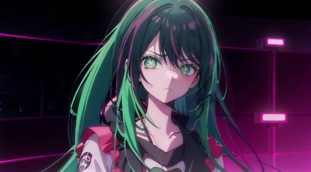 Anime girl with green eyes and neon hair in black and pink outfit, Starry Eyes，Bad guy anime 8k, Anime style 4k, Anime Cyberpunk Art, Best Anime 4K Konachan Wallpapers, Anime Wallpaper 4K, Anime Wallpaper 4K, anime art wallpaper 8 k, Anime Art Wallpaper 4K, Anime Art Wallpaper 4K, 4k anime wallpaper