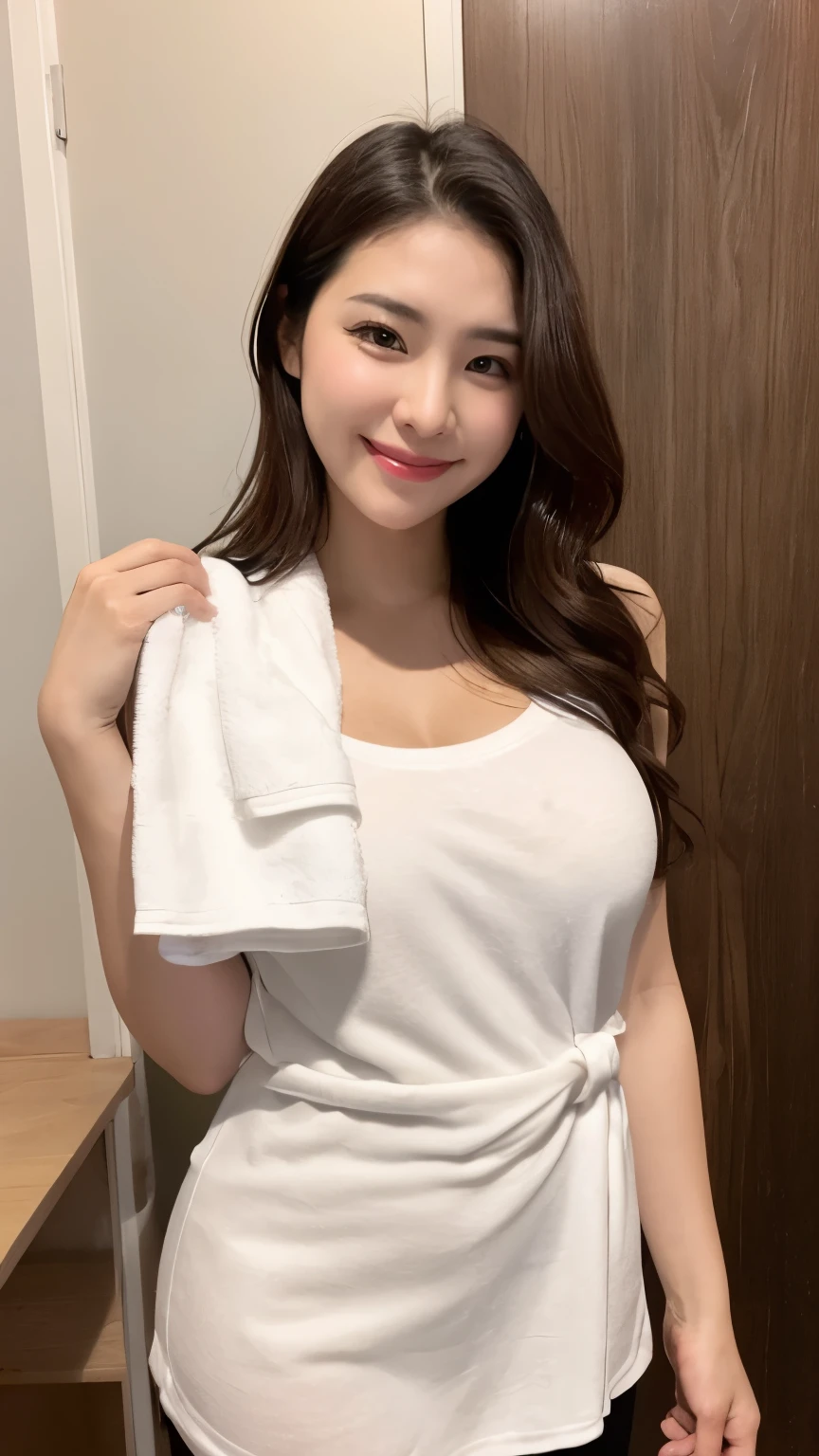 Realistic high school student wearing towel in room, Roll up a towel, Height 162 cm, 2263539546], [32k hd]^10, , Height: 155cm, Laughter、