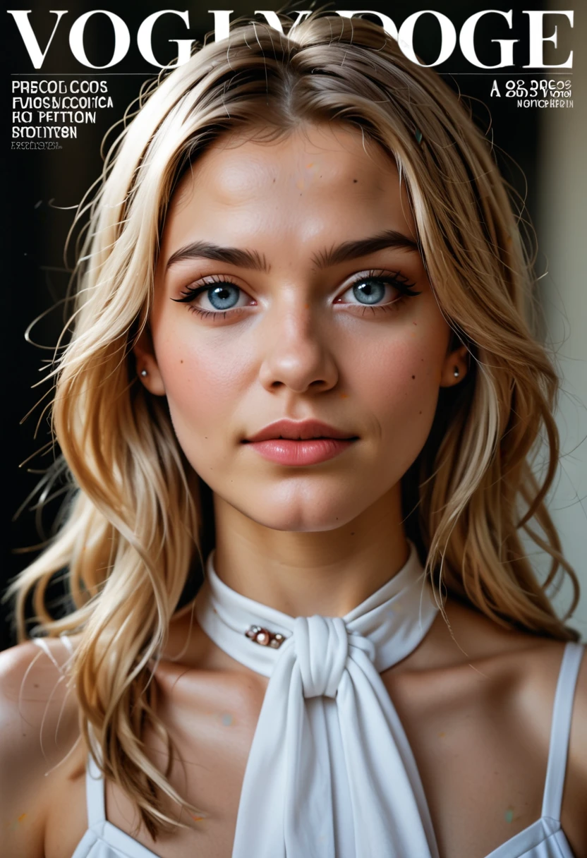 1 girl , 19 years, , skinny, Russian Vogue cover , fashion magazine quality photo , pale skin , long blonde hair, photorealistic, adorable perfect face, all parts perfect anatomy, during a photoshoot , music festival, photorealism, ultrarealistic, , toplessgirl, , 8k quality , white stockings, shiny skin,