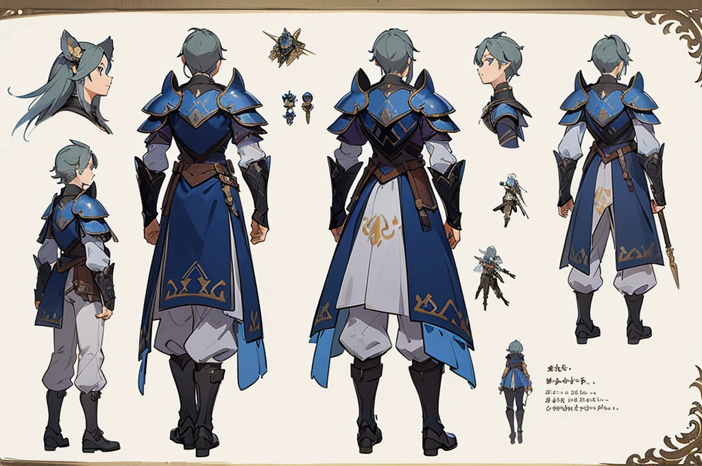 Illustration of a koala wearing medieval armor,((character concept art)), ((Character Design Sheet, Same character, front, side, back)) Maple story character art, Video Game Character Design, Video Game Character Design,concept art,