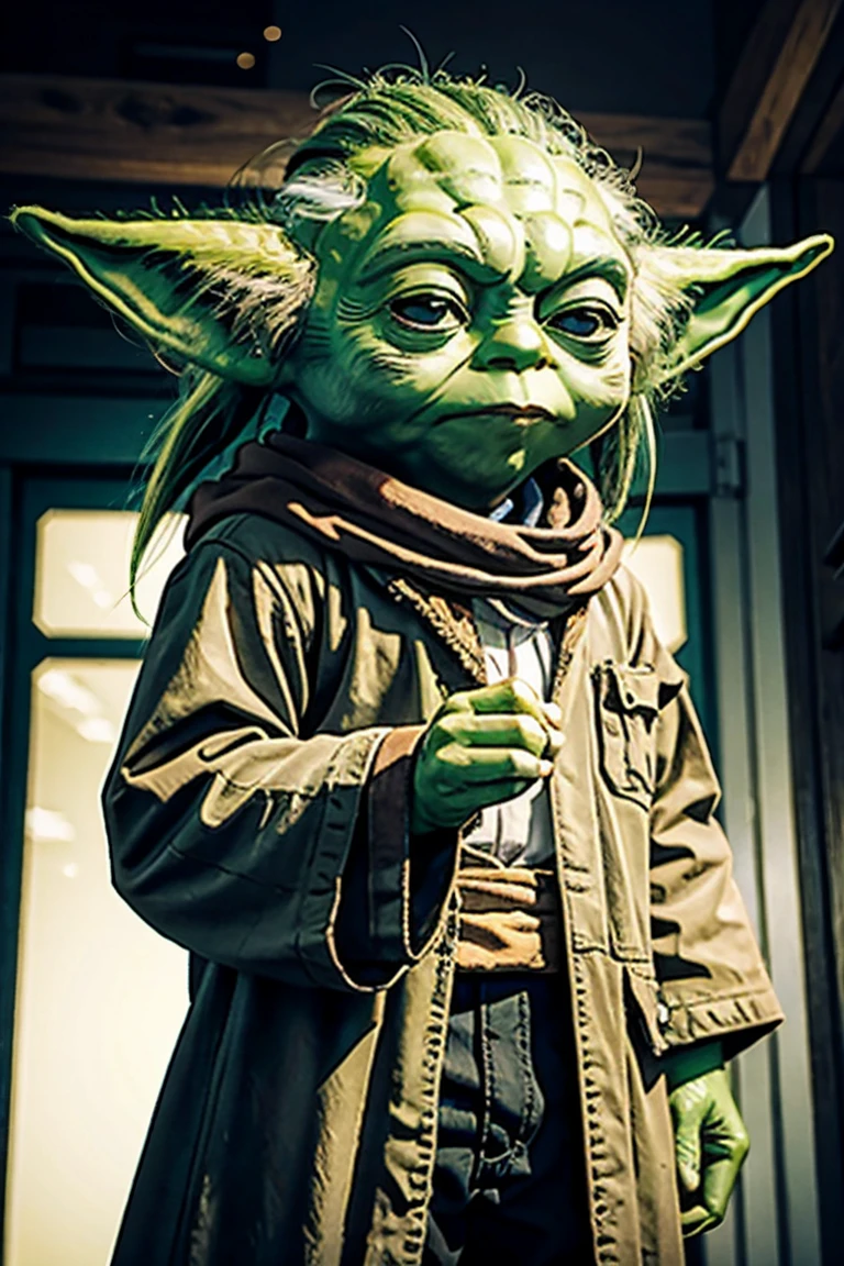 short yoda with a huge banged mullet