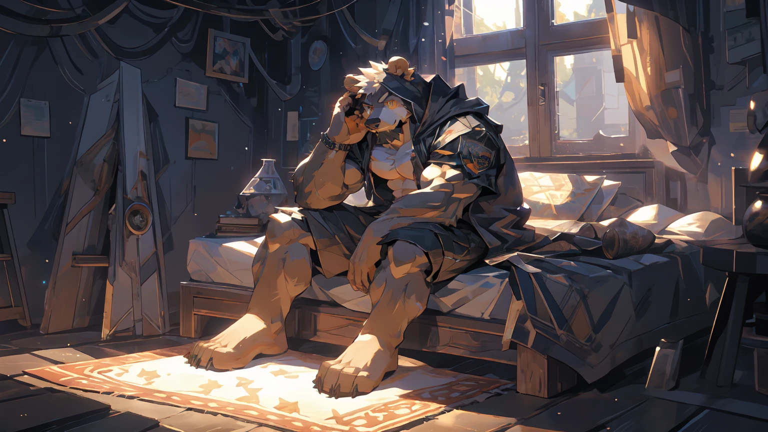 A male furry sabretooth naked and lying on the couch sleeping, has his ass in the air ready to be fucked by his partner