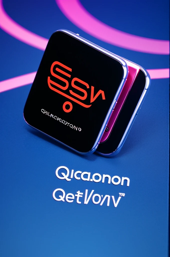 Generate an image of Qualcomm Snapdragon 8gen 3 processor with Qualcomm Logo. also sorrounded by real smartphones like Samsung Galaxy s 24 ultra, VEVO, iqoo, and other flagship models.