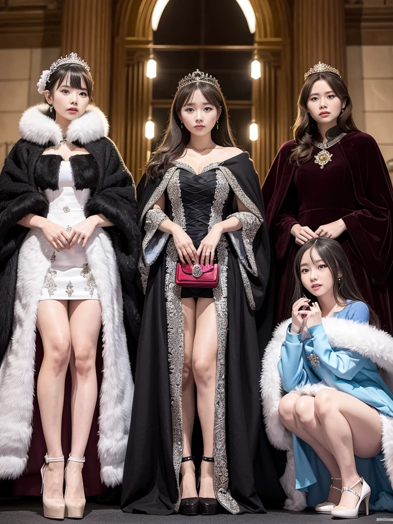 (((Fur Mistress)))。dress、Four women。Holding a whip、Gloves、Watching the audience、(((The dungeons of the old castle)))Fur coat。