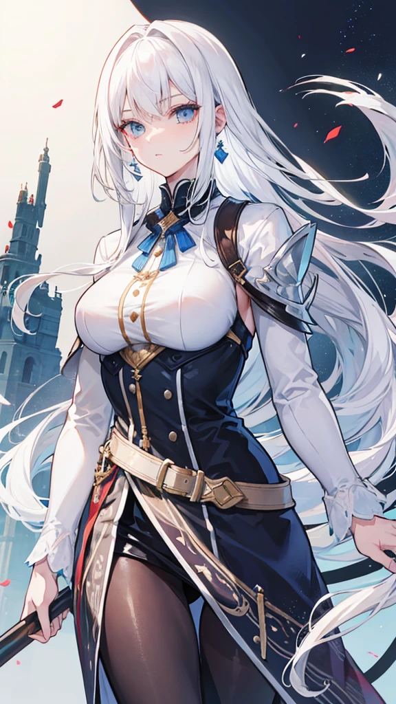 1 handsome girl with white hair, men's clothes, wearing a black hat