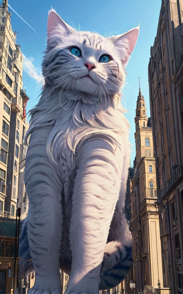 score_9,(best quality,4k,8k,highres,masterpiece:1.2),a ultra-gigantic cat lying on a building, crowd, city, from below, cinematic angle, anime, ultra-detailed,vivid colors,