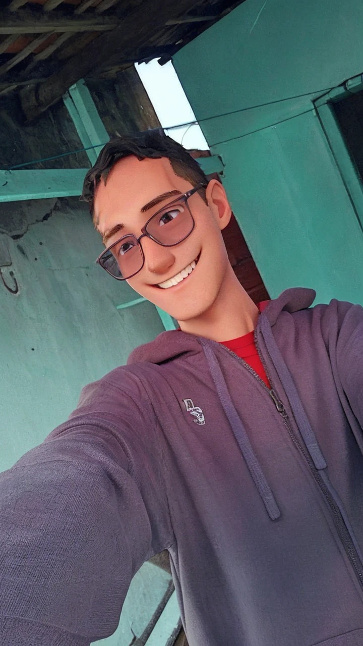 17 year old young man. thin and tall, smiling, with glasses.