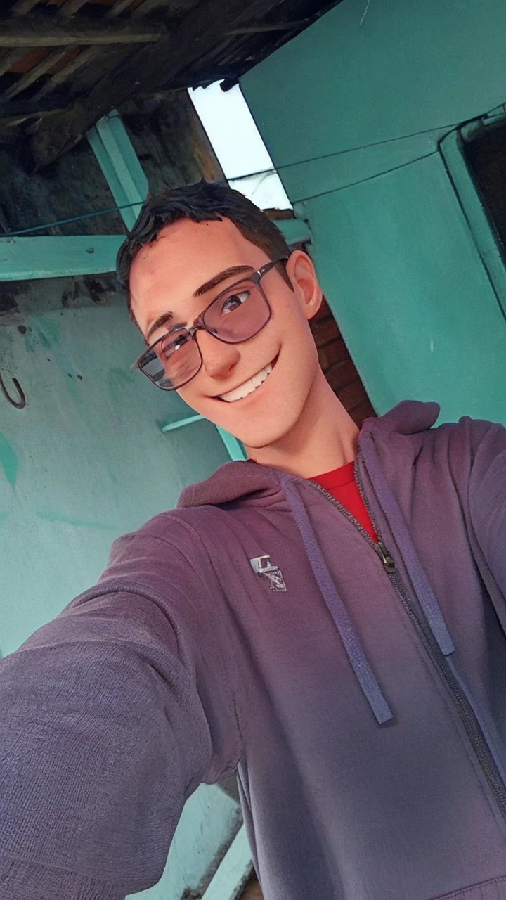 17 year old young man. thin and tall, smiling, with glasses.