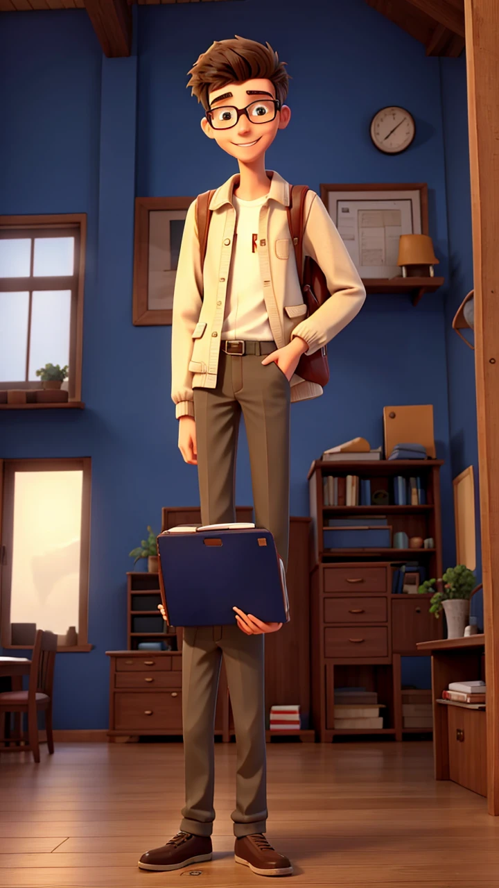 17 year old young man. thin and tall, smiling, with glasses.