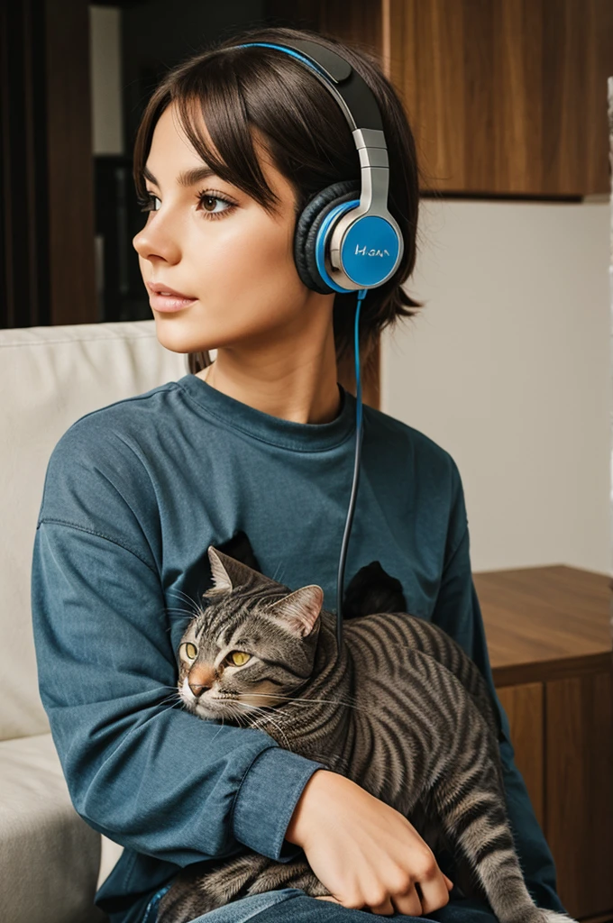 A cat with headphones