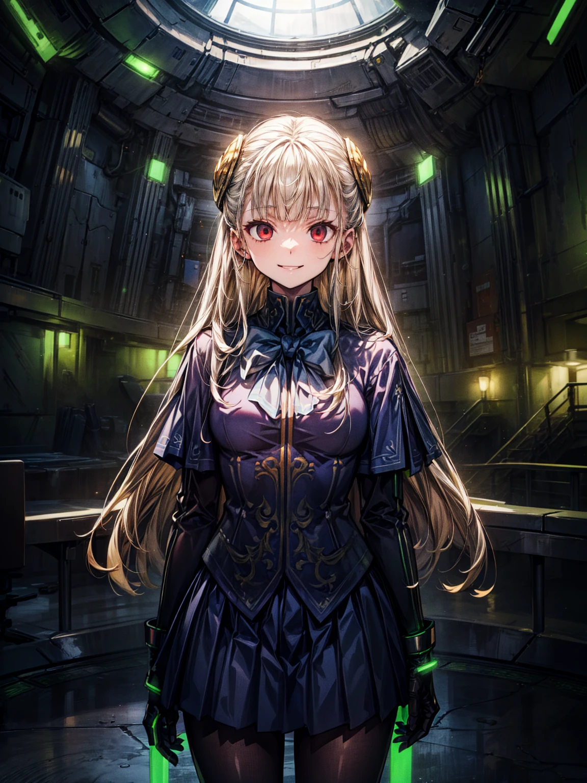 (masterpiece、Highest quality、High resolution)、(Inside the futuristic base:1.6),1 Girl、alone、INGRID、Hair Pod、gloves、skirt、pantyhose、bow、dress、 eye、(Wicked Smile:1.4)、Anime Style、Evil Bosses、Trampling、Ezvian everywhere,,empty eyes,Mind Control Devices, temporarily stops, Obedient_Temporarily stop, Show me your collar,(Enamel Collar:1.4)