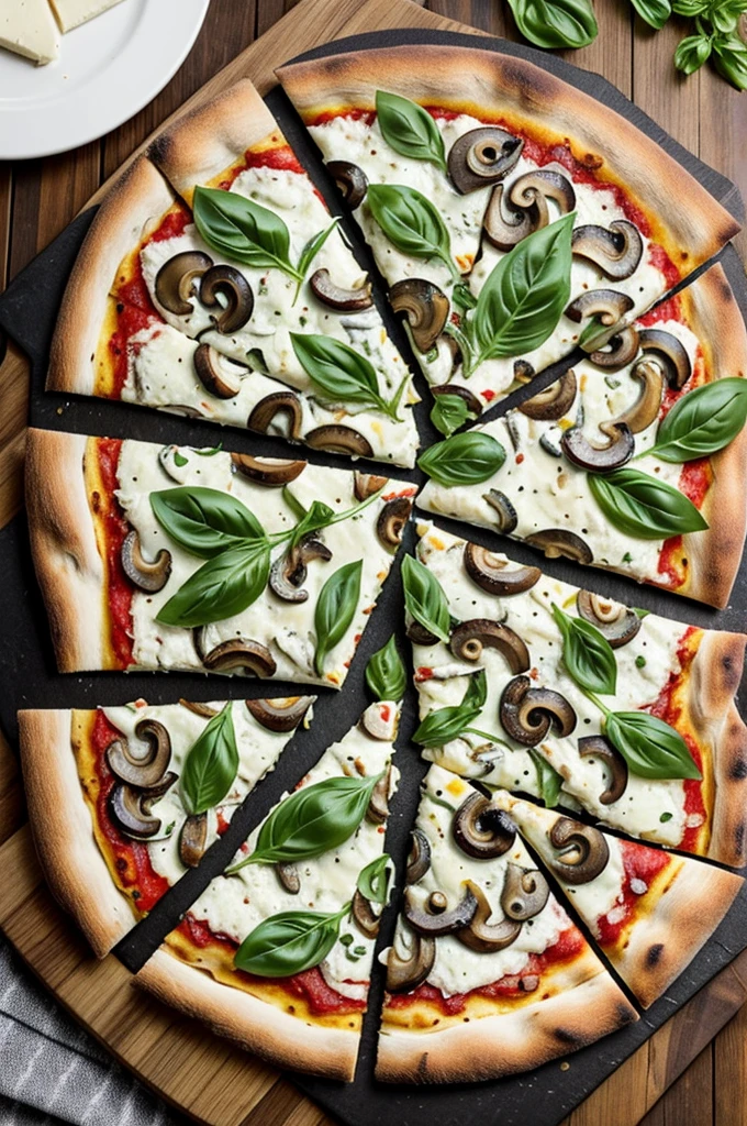 A canned artichoke pizza, 4 black olives, 4 salamines (slices),
sliced mushrooms, 4 Basil (leaves) 6, mozzarella, ketchup, dried oregano to taste Named:Pizza Campestre Gourmet