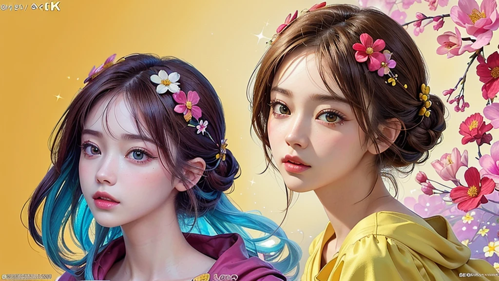 One girl, alone, flower畑, flower, (Official Art, unity 8k wallpaper, Super detailed, beautifully、aesthetic, masterpiece ,Highest quality:1.3), (Dynamic Angle:1.4), (Floating colorful sparkles:1) , elegant, Vibrant colors, Highly detailed face, Detailed eyes, Glowing Skin, Glossy Lips , Red and yellow background, Brown short hair,