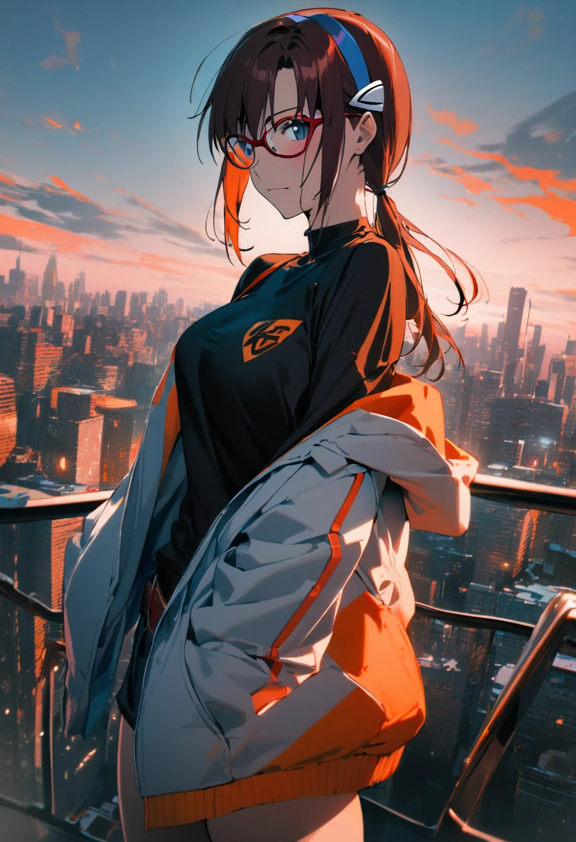 (best quality,4K,8k,high resolution,masterpiece:1.4),（Ultra Detailed,Practical,Delicate face:1.3）,Blue foreground,Depth of Field,From the back,Looking at the audience,look back，City Lights,Motion Blur,night,Decorative，Brown hair，full-body shot，Pink coat，Skinny jeans，Perfect body，Anime style