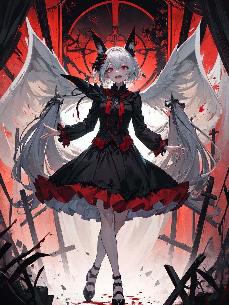 masterpiece, Highest quality, High resolution,(Highest quality,4K,High resolution,masterpiece:1.2),Very detailed,Realistic:1.37,masterpiece, Highest quality, Exquisitely crafted, woman, beautiful, elegant, smile, Blood, iridescent Long Hair, bangs, skirt, shirt, Long sleeve, Frills, shoes, (Red and Black:1.4), flower, spooky, Horror, 頭蓋Bones, Long Hair, Black Hair, Candles, Blood, hair flower, Dead, hair ornaments, Bone, doll, 頭蓋Bone, skeleton, Horror (theme),spooky altar background,Dark fantasy,Red color scheme,Ominous atmosphere,eyeを引く,Storytelling,anatomy,Anime Style,Concept Art,beautiful細部までこだわった顔と (((赤いeye ))),A terrifying ritual ,Satanic Ritual,Premature death,Misconduct,クレイジーなsmile,Scythe Face,Girl Monster, beautiful, Delicate facial features, 鋭いeye, Sharp Fangs, 青White skin, blonde,robot,Cursed Painting, Dark Background, Cinema Lighting, Dramatic Shadows, Gothic style, Gloomy atmosphere, Dark fantasy, One Girl, , Please open your mouth wide, Open your mouth and baring your teeth,Sharp teeth like a beast, Wide lips, very wide mouth, Vermilion cheeks, ,(Bloodしぶき:1.4),Scary smile, smile,Fallen angel design, ねじれたsmile、Bloodまみれの、頭からの出Blood,、Bloodしぶき、,(Bloodしぶき:1.4),Crossbones, 頭蓋Bone,Horror 一人の男の子, Cream colored hair, Gray Hair, Pearly hair, nice boy, Bunny ears, Loose-fitting clothing, Larger clothes, dark red eye, eyeの下のたるみ, dark circles under eye, やみcute, Fluffy hair, Voluminous Hair, skinny, slim, very skinny, Androgynous, cute, spooky, short hair, Horror, Faded colors, White skin, spooky, Unnaturally thin, I'm hungry, eye, eye in background, sharp eye, Long eyelashes, Under the eyelashes, Loose shorts, レースshirt, Frillsshirt, Tie the ribbon'head, Detailed clothing, A loose cardigan, Open cardigan, 滴るBlood, that'terrible, nightmare, Haunted, stitch, patchwork, string, Injury, hell, Injury on arms, self-harm, cut, Black Fingers, factory, Abandoned, A dismembered ghost,Many heads,Many heads,Lots of faces,Multiple faces,Multiple Girls,Frolicking Girl,複数のwoman,tea ,クレイジーなsmile,look up,Face shot,Scythe Face,Girl Monster, slave,beautiful, Detailed portrait, Delicate facial features, 鋭いeye, Sharp Fangs, 青White skin, Thick chain, Dark Background, Cinema Lighting, Dramatic Shadows, Gothic style, Gloomy atmosphere, Dark fantasy, One Girl, , Please open your mouth wide, Open your mouth and baring your teeth,Sharp teeth like a beast, Wide lips, very wide mouth, Vermilion cheeks, ,(Bloodしぶき:1.6),Scary face, Laughter Witch design, ねじれたsmile、Bloodまみれの、頭からの出Blood,,、Bloodしぶき、,(Bloodしぶき:1.6),Crossbones, 頭蓋Bone, , Horrorスタイル, ((Fantasy Witch Costume)), ((Flowing white hair)), ,(Bloodしぶき:1.6),womanの曲線, Large Breasts, Thick thighs, Sexy flat stomach, Perfect hands, Perfect anime face, ((dark ta dress)), Are standing, ((邪悪なsmile)), ,(Bloodしぶき:1.6),Victorian cities, gaslight, Steam circulates, Moonlight Illumination, night lighting, A sky filled with stars and galaxies,disaster々new devil horns,,(Bloodしぶき:1.6),アニメゾンビWitch design, ねじれたsmile、Bloodまみれの、頭からの出Blood,,、Bloodしぶき、,(Bloodしぶき:1.6),Crossbones, 頭蓋Bone,,Photo Background,Wide Shot,Scythe Face,Girl Monster, slave,beautiful, Detailed portrait, Delicate facial features, 鋭いeye, Sharp Fangs, 青White skin, Thick chain, Dark Background, Cinema Lighting, Dramatic Shadows, Gothic style, Gloomy atmosphere, Dark fantasy, One Girl, , Please open your mouth wide, Open your mouth and baring your teeth,Sharp teeth like a beast, Wide lips, very wide mouth, Vermilion cheeks, ,(Bloodしぶき:1.6),Scary face, Laughter Witch design, ねじれたsmile、Bloodまみれの、頭からの出Blood,,、Bloodしぶき、,(Bloodしぶき:1.6),Crossbones, 頭蓋Bone, , Horrorスタイル,