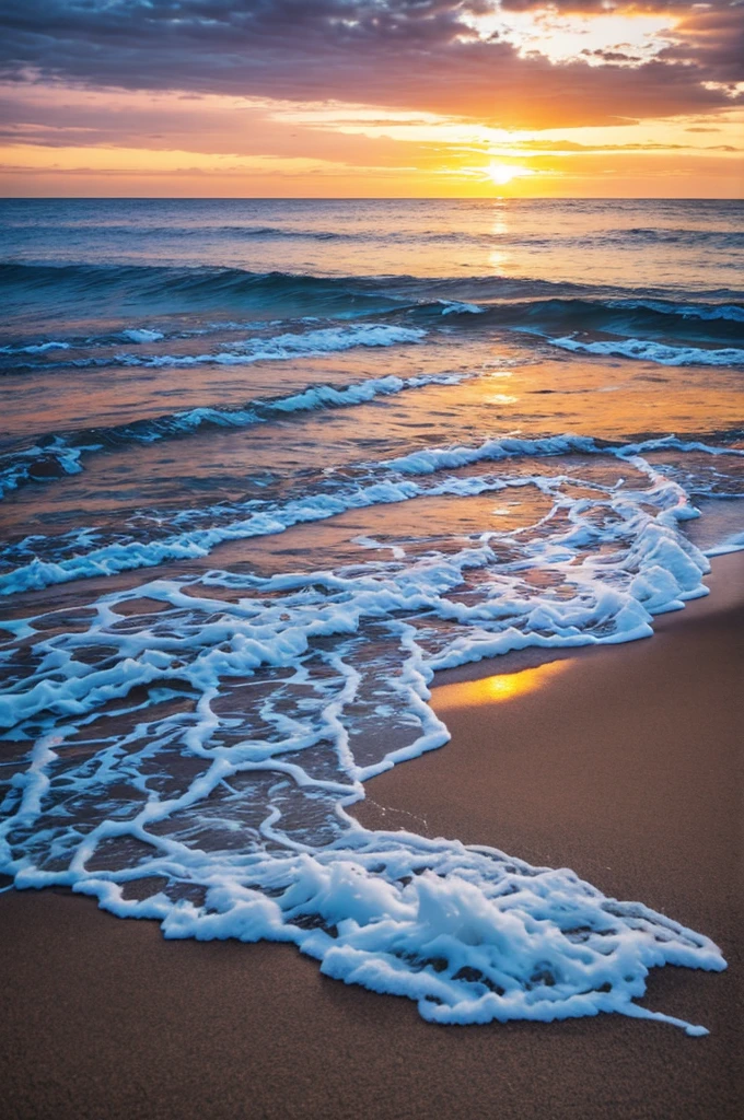 Beach with perfect sunset and beautifully arranged clouds