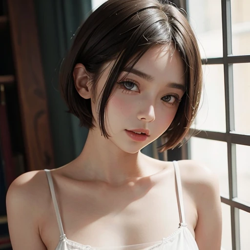 Slip dress girl,short hair(18 years old)