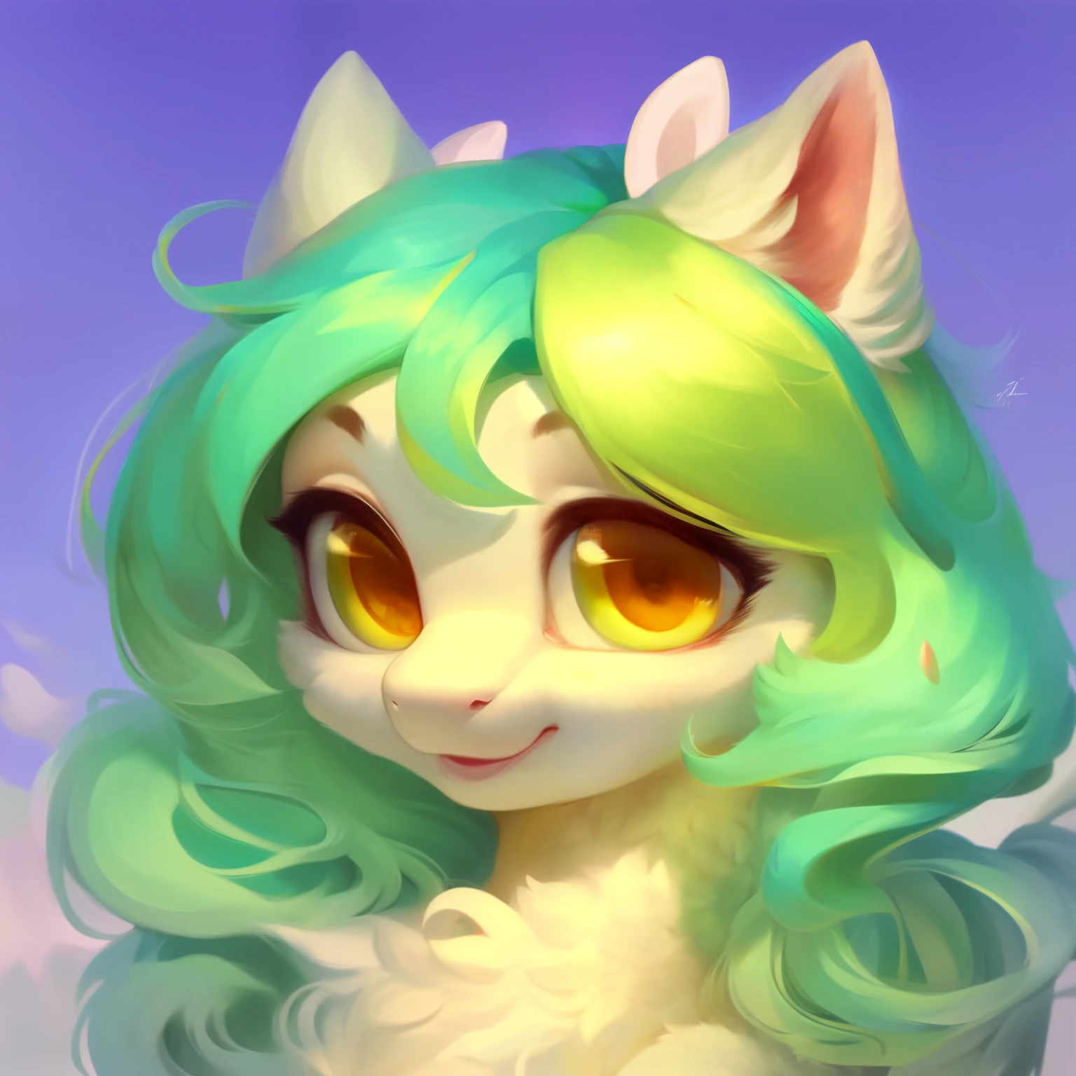 rating_safe, score_9, fluffy, a child , a little pegasus pony with spread wings.round cute face。She had white skin, Moss green mane, long mane,a happy smile, and innocent and clear golden eyes. happily,Childlike innocence。only 2 wings。She is a spiritually curious child。very cute