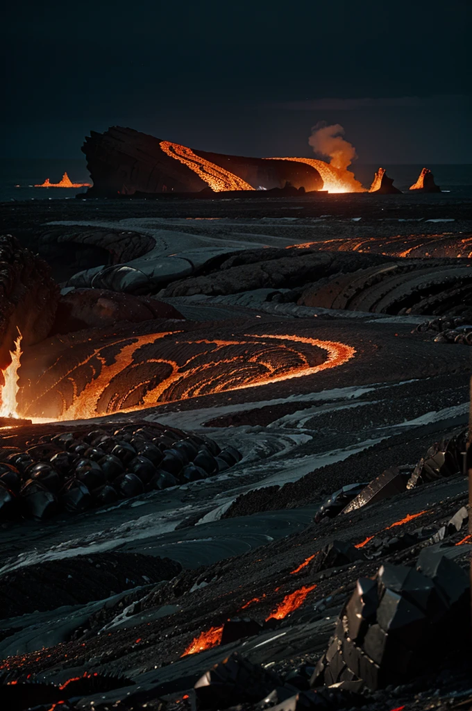 "An ocean of lava where igneous creatures with obsidian scales swim."
