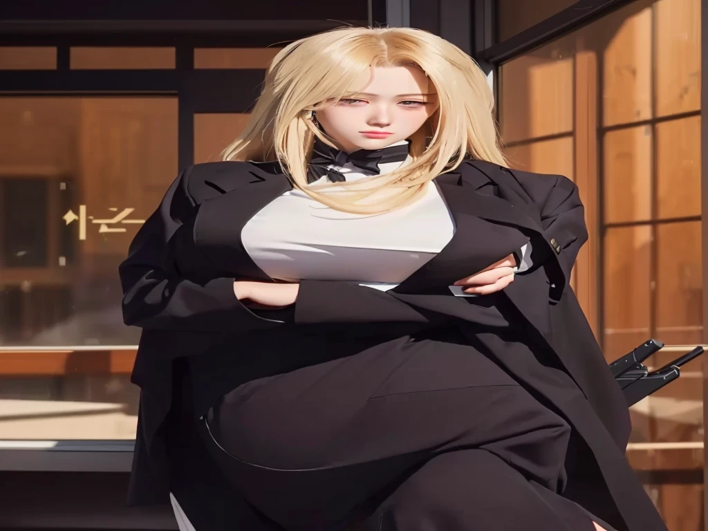 Beautifull girl in a suit standing in front of a window, anya from spy x family, from girls frontline, fine details. girls frontline, female , blonde anime girl with long hair, girls frontline style, official art, full-body character portrait, beautifull girl visual of a young woman, violet evergarden, rena nounen style 3/4