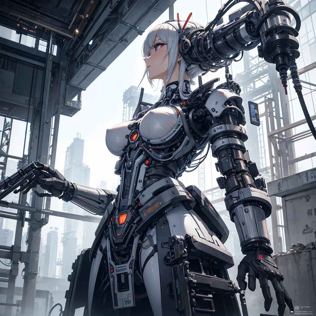 NSFW, sexly, erotic, Ultra-high resolution and high quality images、A female android dressed in a maid outfit has an overwhelming number of mechanical arms, like the Thousand-Armed Kannon statue.、Take dynamic poses、Please create an image that looks like it is drawn from a diagonal angle looking up.。The background is completely filled with these countless arms.、His arms are blocking my view。Emphasizing the complex mechanical structure of each arm、Draw detailed and delicate lines。In an abandoned industrial environment、A futuristic and highly technological backdrop highlighting the android's powerful and dramatic presence、Please express a scene with an overwhelming number of arms outstretched.。 In a dynamic pose、Angle that can be seen from diagonally below。 --Highly detailed, --vivid colors, --dynamic pose, --sharp focus, --dramatic lighting, --realistic anatomy, --high_quality, --ultra_detail, --intricate_design, --extremely_detailed, --hyper_realistic, --zenith, --manupulator fingers, --dystopia, Thousand arms, Oblique angle, --sexly