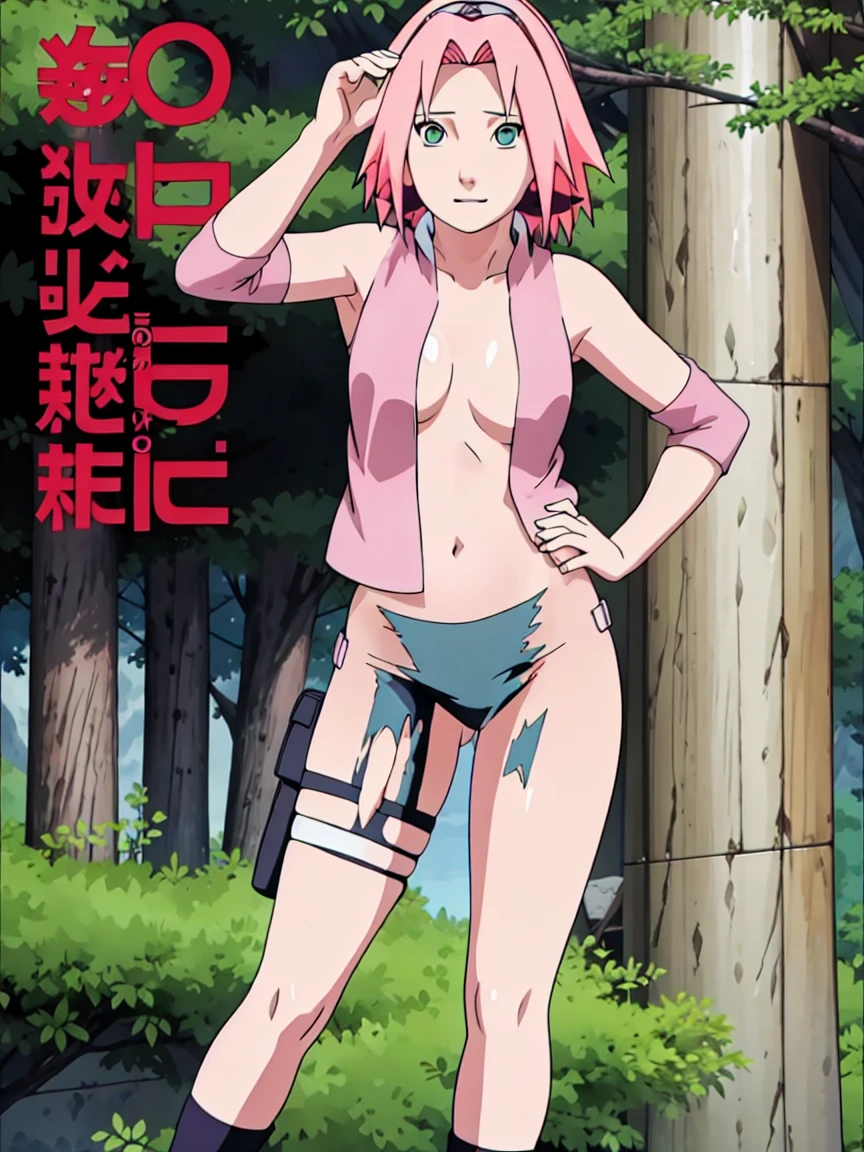 Sakura Haruno nude,wide hips,abdomen,sexy ,Show your armpits,jump,On the tree,IPST,(( naked,Torn shirt,full body,sleep, In the forest,open shirt,nipple))