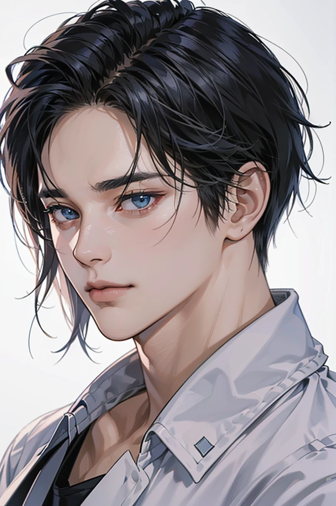 (best quality,4k,8k,highres,masterpiece:1.2),ultra-detailed,(realistic,photorealistic,photo-realistic:1.37),30 year old man,handsome anime,portraits,strong,masculine,dark blue hair,sharp jawline,mesmerizing eyes,perfectly styled hair,short hair, cool anime outfit,confident expression,vibrant colors,dynamic lighting